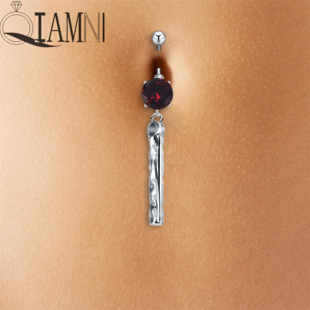 

QIAMNI Sexy Geometry Cuboid Bar Dangle Piercing Bar Navel Belly Button Crystal Barbell Ring Stainless Steel Beach Body Jewelry