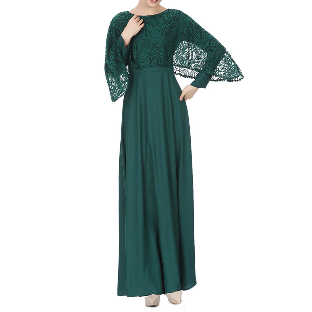 Женский мусульманский Кафтан-абайя джилбаб длинный рукав кружево Длинное Макси платье мусульманская одежда Кафтан марокаин абаи Турция