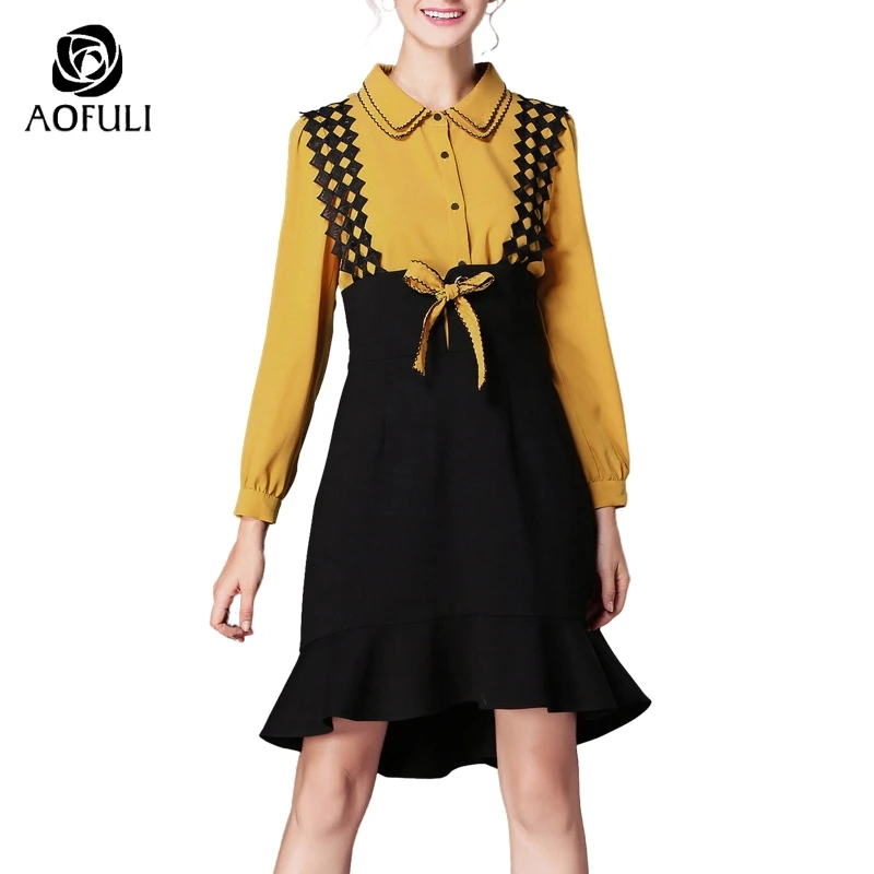 S- 4xl 5xl Yellow Shirt Dress 2 Piece Suit Women Set Suspender Drawstring Dress Suit Plus Size Office Ladies Fashion Outfit 5902