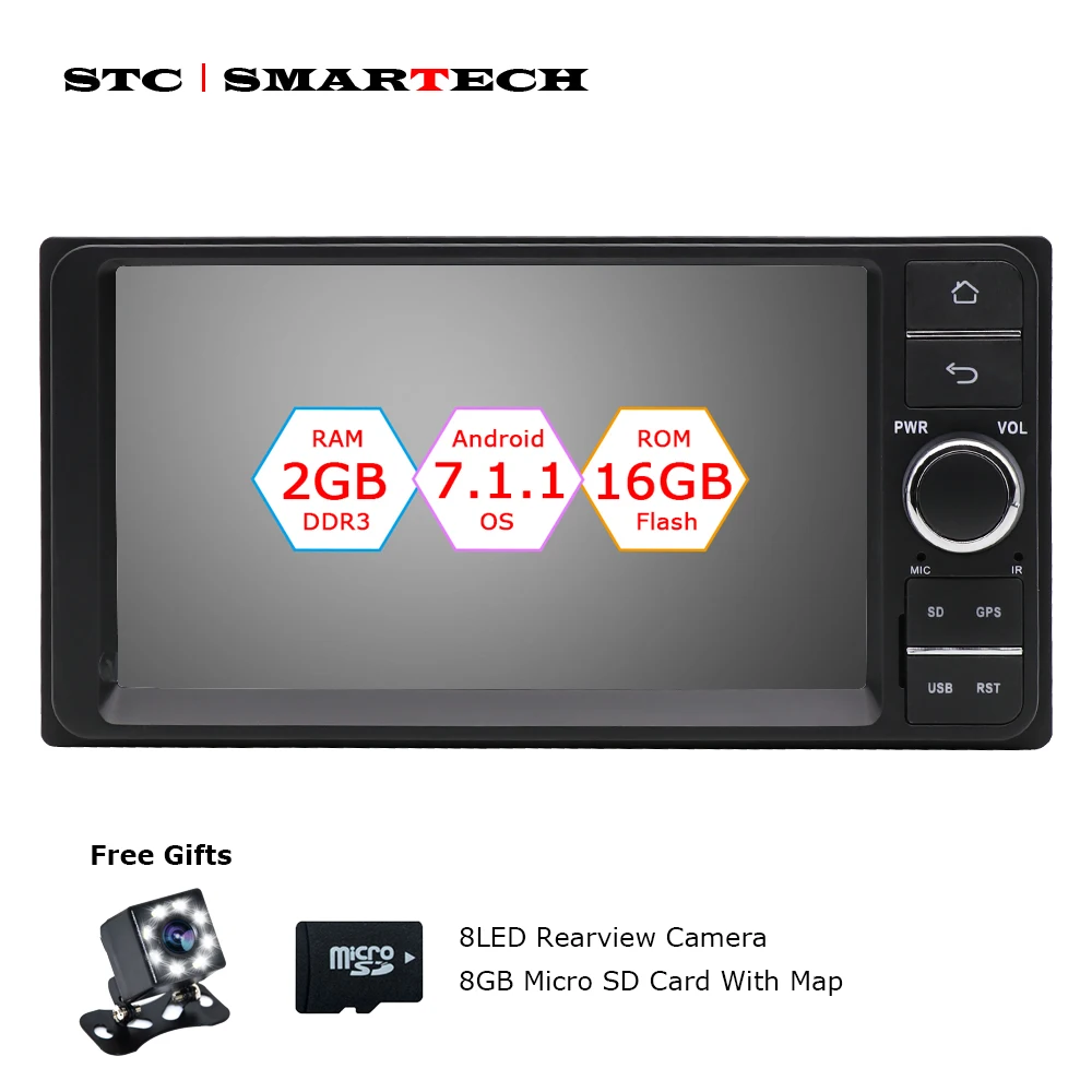 SMARTECH 2 Din Android 7.1.2 автомобильный DVD gps навигации для Toyota Corolla Hilux Camry прадо 4 ядра 7