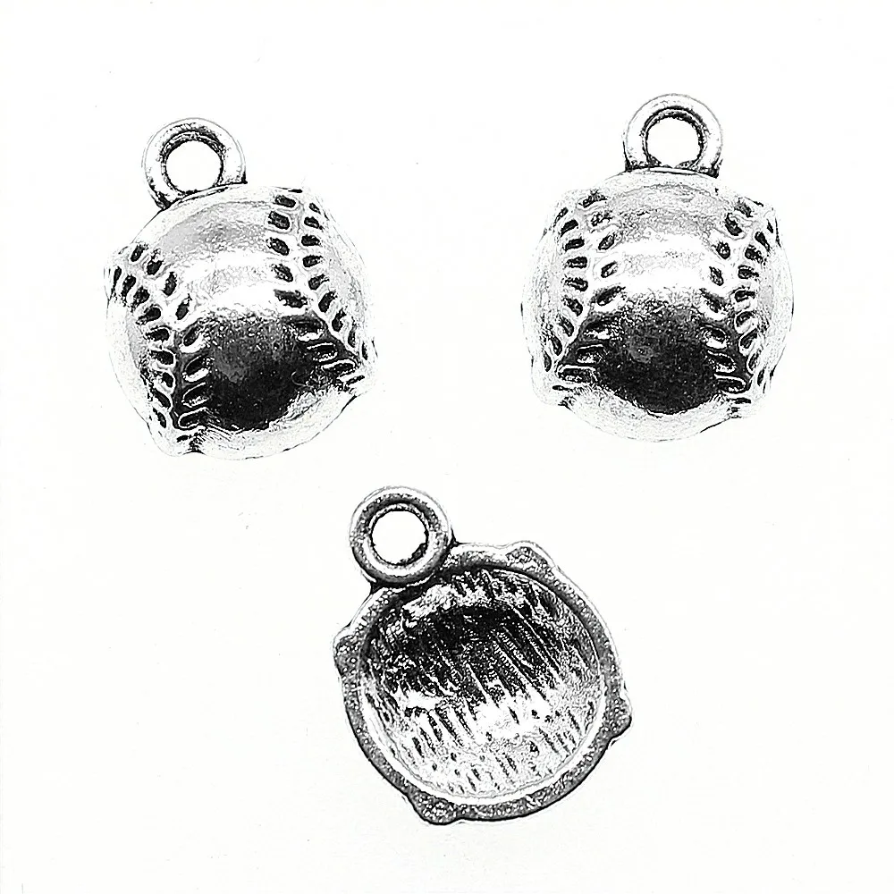 10pcs Diy Baseball Charms Antique Silver Color Baseball Charms Baseball