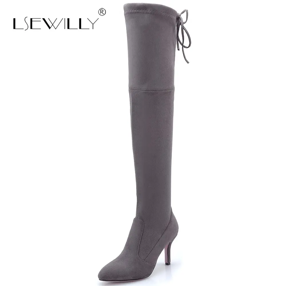 

Lsewilly Brand Design Plus Size 34-42 Pointed Toe Suede Women Shoes Sexy Thin High Heels Over The Knee Boots Party Shoes S652