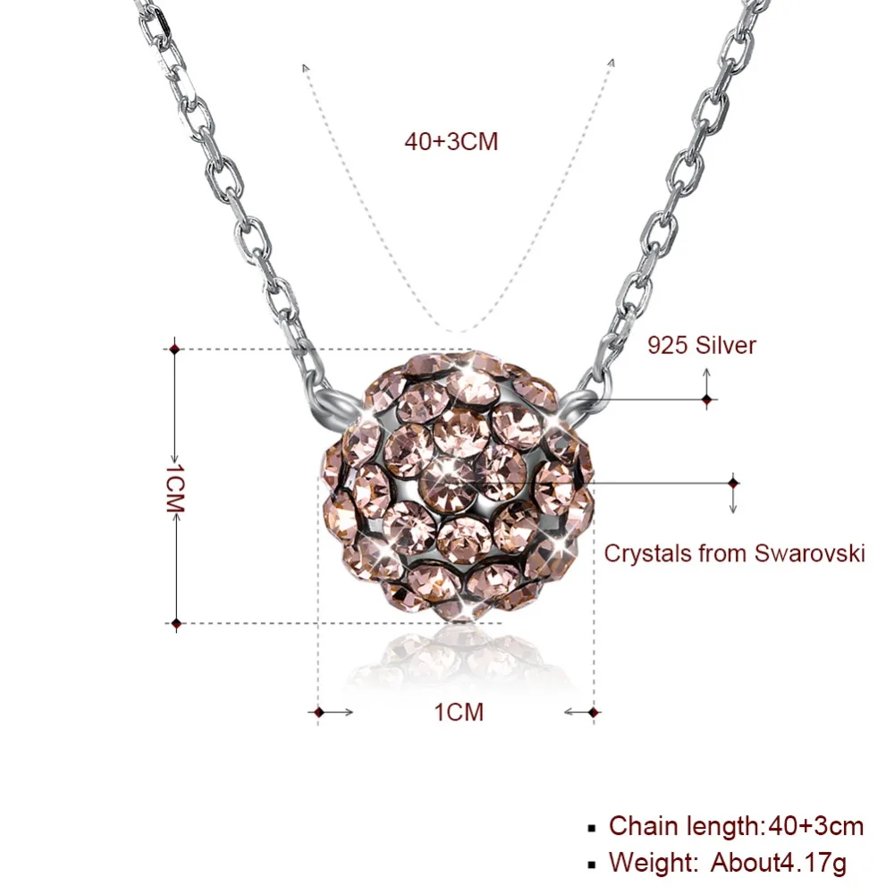 Изысканный Для женщин кулон ожерелье шар кристаллами от Swarovski с 925 пробы серебро цепи, ошейники Anniverysary Jewelry подарки