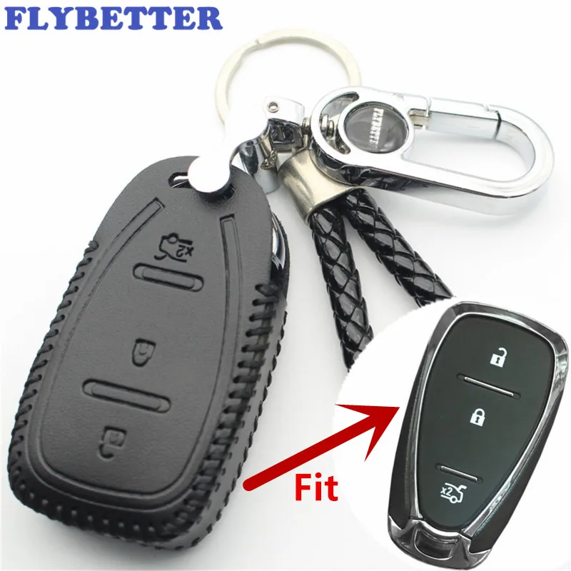 FLYBETTER чехол для смарт ключей без ключа из натуральной кожи с 3 кнопками Chevrolet