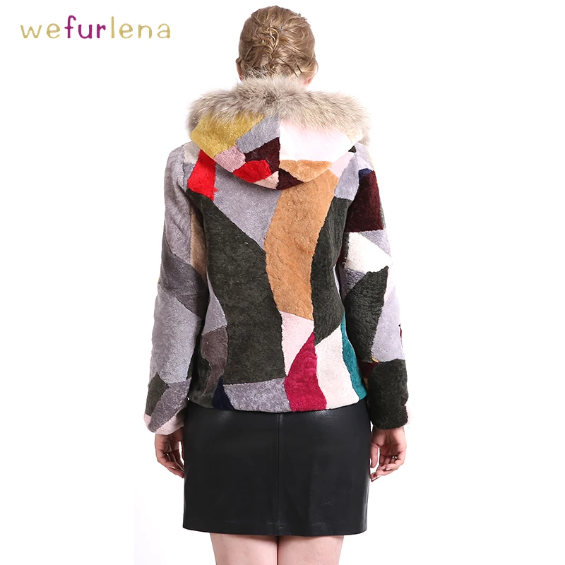 Красочное пальто из овечьей шерсти с капюшоном, настоящие натуральные овечьи рукава с мехом 60 см, жилеты, зимняя куртка, новое женское меховое пальто