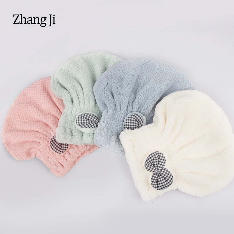 

ZhangJi women Hair Dry Cap bownot soft fabric Super Water Absorbent elastic Wrap Turban Quick Drying Bath Towel Bathroom elegant