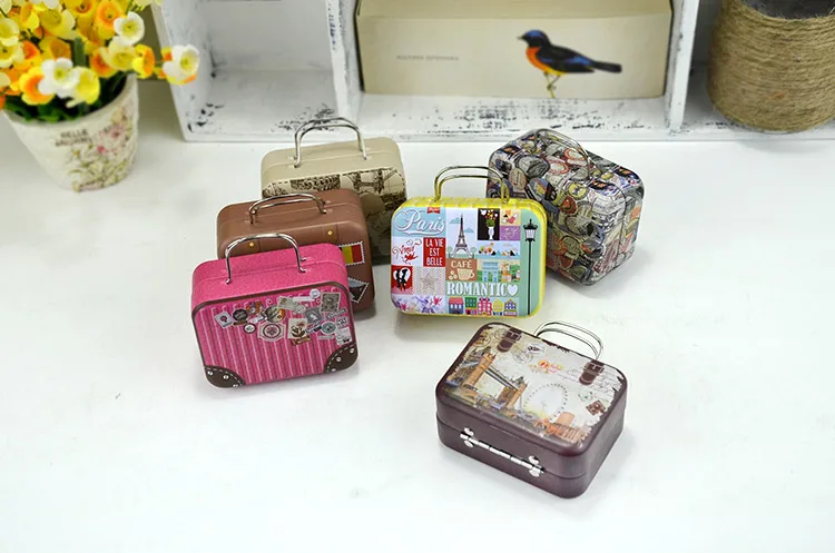 

360pcs Continental Mini Tin Box Retro Suitcase Handbag Small Rectangular Candy Box Small Tin Container