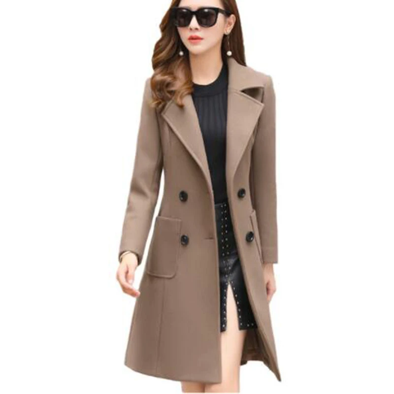Новое зимнее шерстяное пальто для женщин, с длинным рукавом, Смешанная повседневная шерстяная куртка, верблюжья Элегантная Женская Осенняя тонкая, большие размеры, 3XL F626 - Цвет: Camel