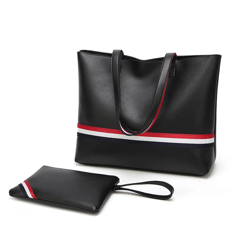 Ankareeda 2 шт. для женщин кожаная сумка высокое качество роскошные брендовая сумка для покупок женские модные сумки - Цвет: Черный