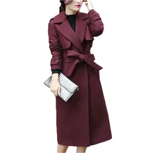 Новое осенне-зимнее женское двубортное шерстяное пальто Элегантное длинное пальто с поясом Брендовая женская утепленная куртка размера плюс 2XL
