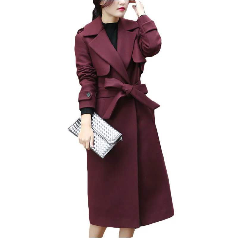 

New Autumn Winter Coat Women Double-Breasted Wool Coat Elegant Long Coat with Belt Brand Women Thicken Warm Jacket Plus Size 2XL