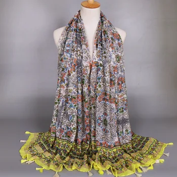 

Ppopular Women printe floral tassels popular fashion muffler cotton plaid shawls muslim HIJAB scarves/scarf 4 color 10pcs/lot