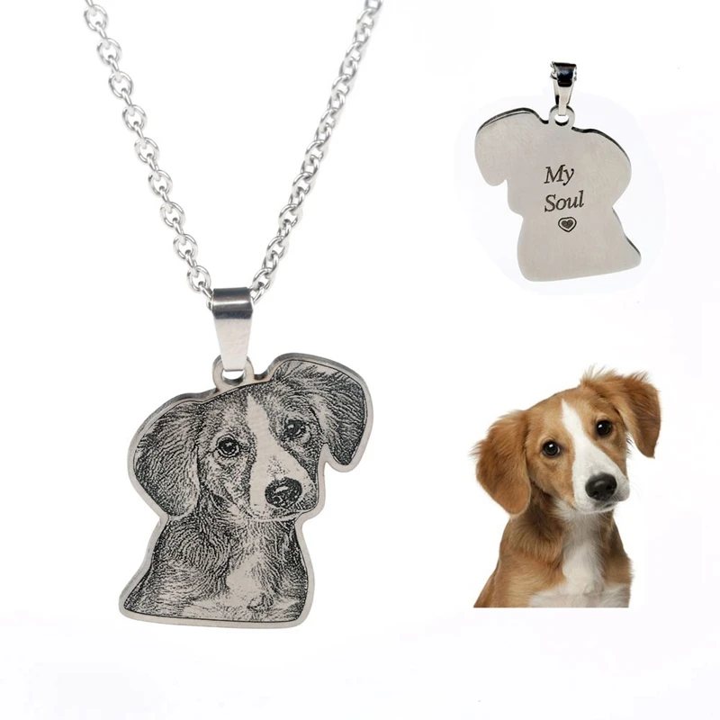 Online Personalizado personalizado mascota gato perro foto collar colgantes Acero inoxidable grabar nombre collar mujeres hombres joyería regalo conmemorativo