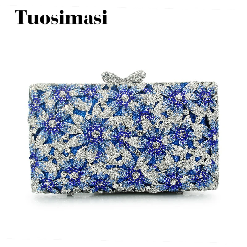 

Newest blue snow shape pattern bigger stone diamond crystal clutch ladies evening bags purse (88128A-B)
