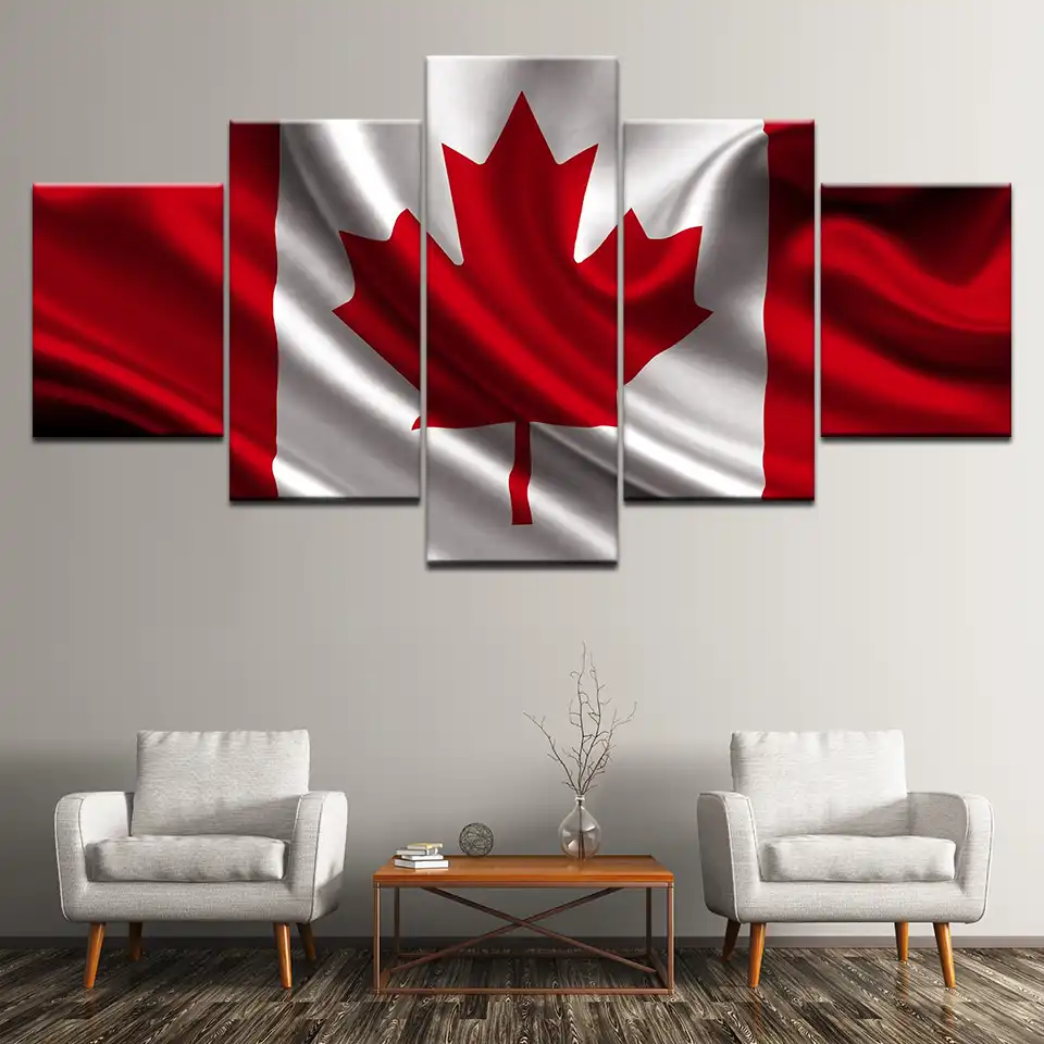 Lienzo De Pintura De La Bandera De Canada De Fondo 5 Piezas De