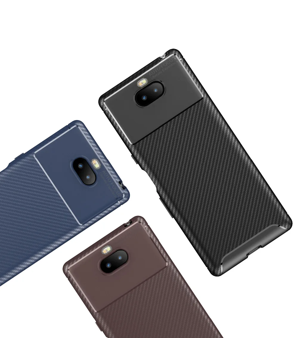 

For Sony Xperia 10 Case Luxury Carbon Fiber TPU Shockproof Cover For Sony Xperia 10 Plus Business Silicone Armor Back Cover