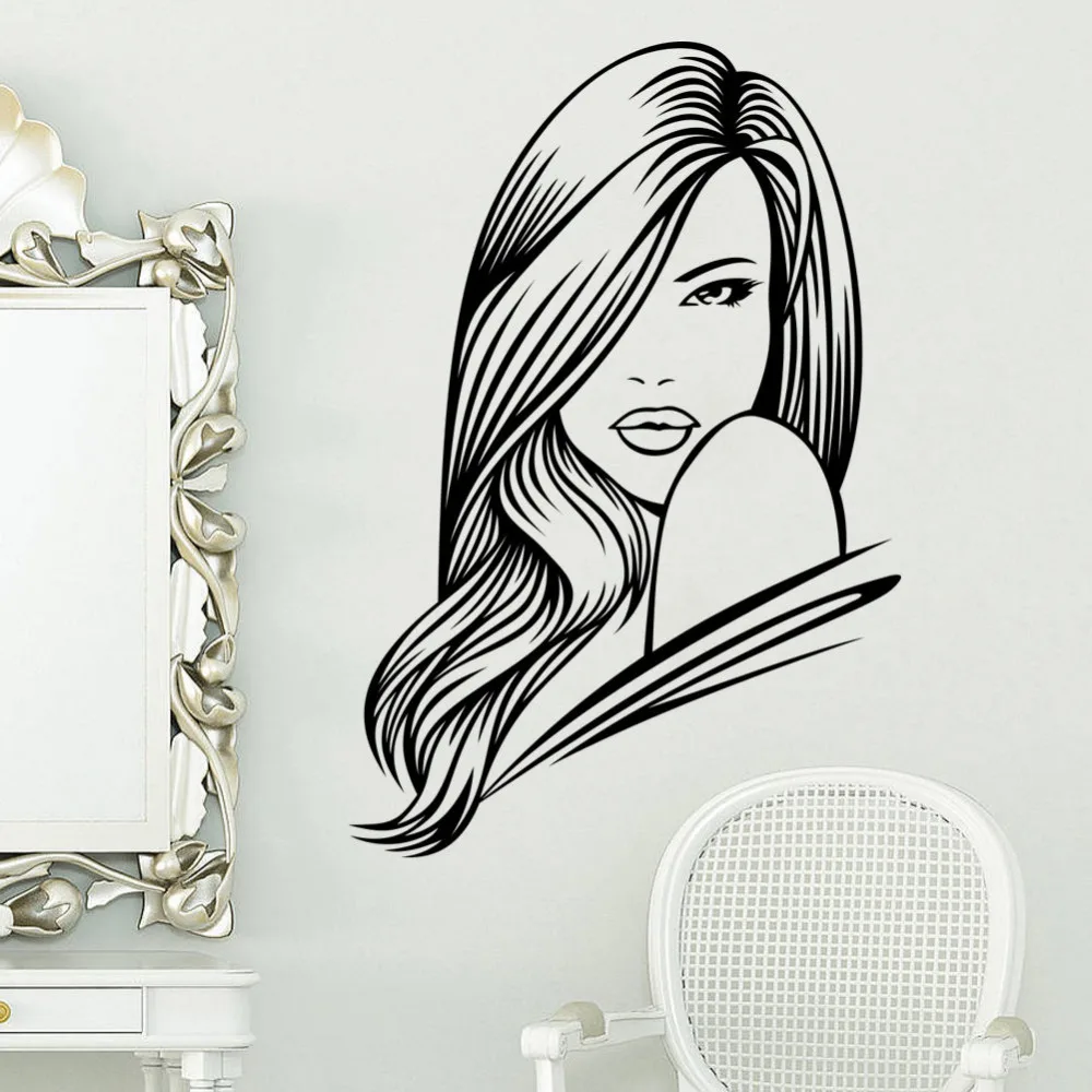 Hot Transfer Vinyl Decor Salon Wall Sticker Gadis Rambut Kecantikan