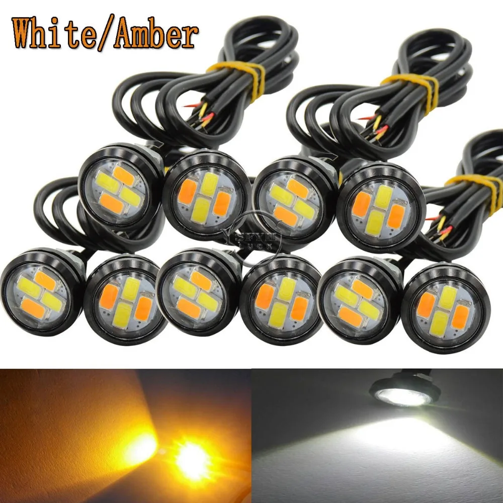 

10X 23MM LED Eagle Eye Light 5730 Dual Color Switchback White&Amber Vehicle DRL Daytime Running Lamp