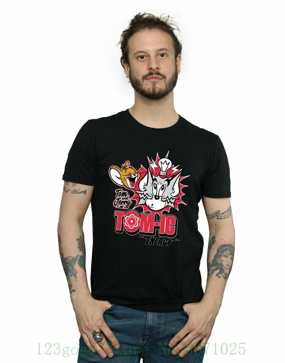 Tom And Jerry Men's Tomic Energy T Shirt Anime Summer Style Tees Male Harajuku Top Fitness Brand Clothing