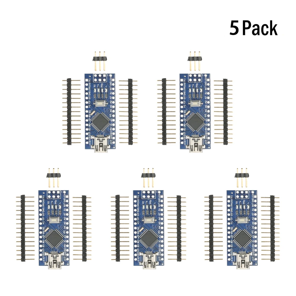 

5 Pcs Mini USB Nano V3.0 ATmega328P Board CH340G Controller Board Compatible Header Kit For Arduino
