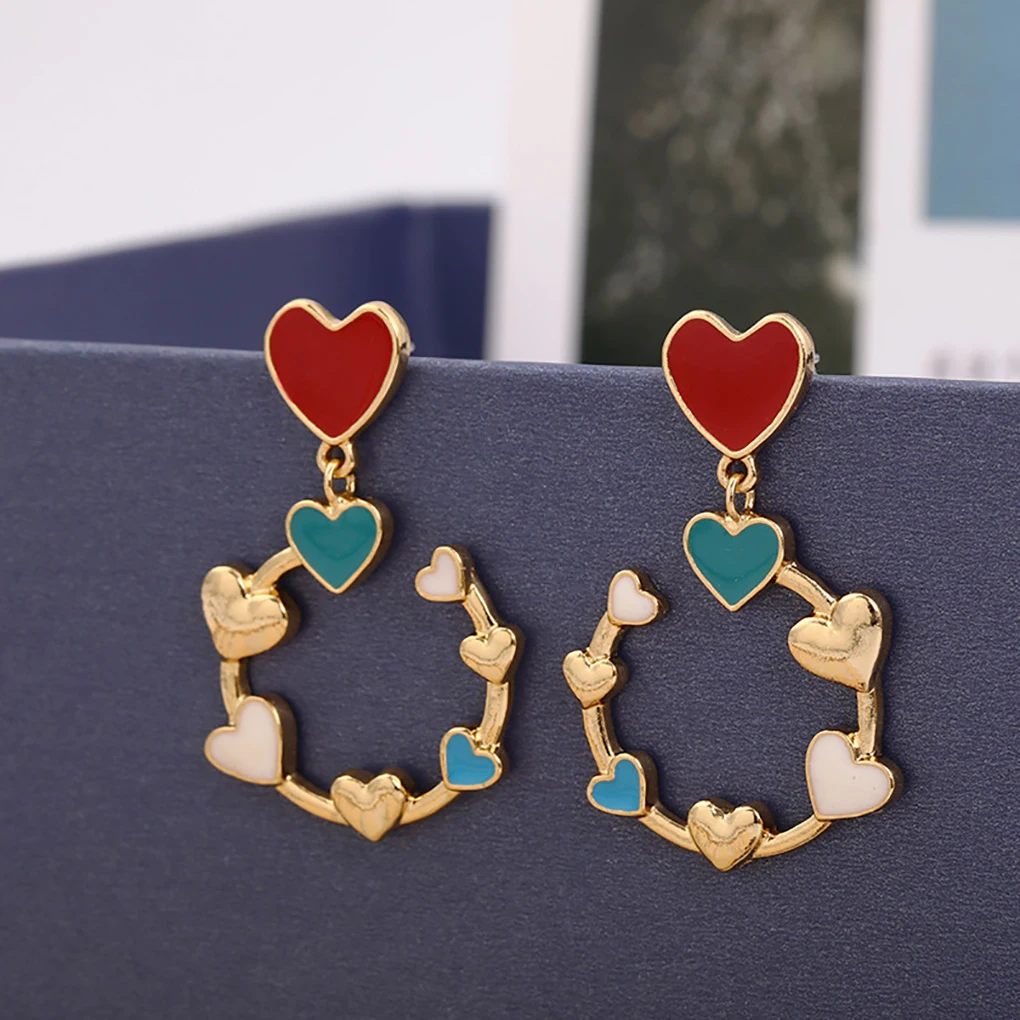 

1 Pair Vintage Drop Oil Earrings Women Hollow Round Dangle Ear Rings Heart Shape Wedding Bridal Ear Studs