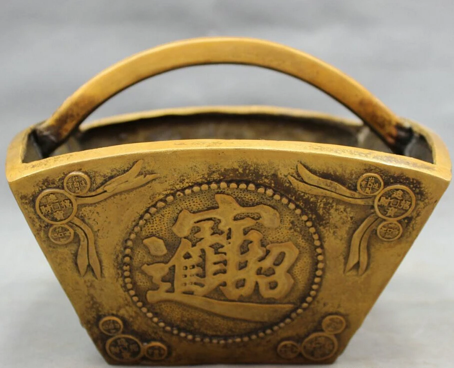 

Elegant old S2322 8" Folk Chinese Bronze FengShui Auspicious Wealth Coin Money Bucket Sheng Dou statue (A0322) A0403