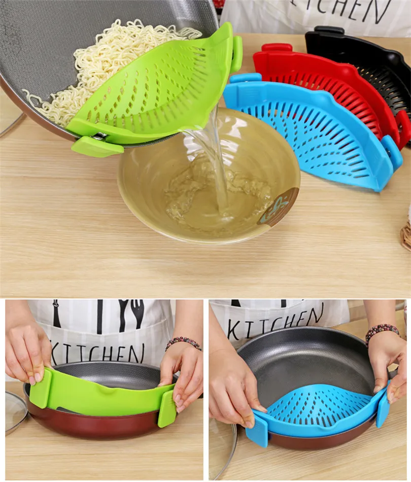 High Quality Silicone Snap Strainer with Clip Pot Strainer Drainer for Draining Excess Liquid Draining Pasta Vegetable Colander