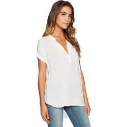 Летние модные свободные женские шифоновые блузки рубашки с v-образным вырезом с коротким рукавом Блузки Топы