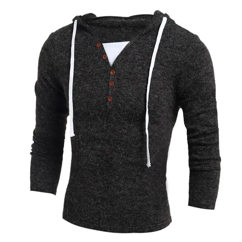 New Arrival Men's hooded Sweater Casual V neck Slim Fit Long Sleeves ...