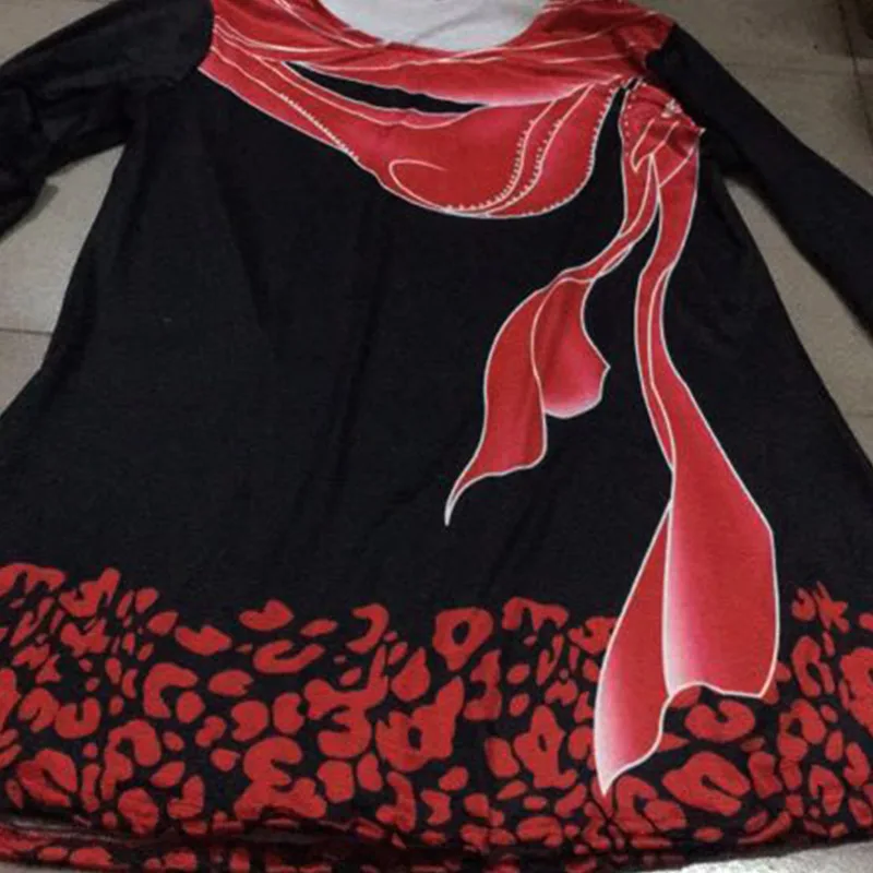  Floral Print O-Neck Full Sleeve Woman's Blouses Size Plus 5XL Long Tops Loose Befree Black Female 2