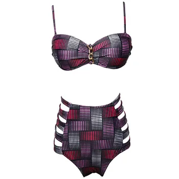 

Summer Style Bikinis Women's Push Up Bikini Set Sexy New Retro Brazilian Padded Black Plaid Swimwear Beach High Waist Swimsuit