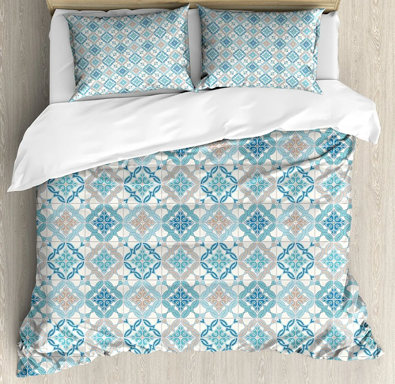 Duvet Cover Set , Tangled Modern Lisbon Pattern Based on Traditional