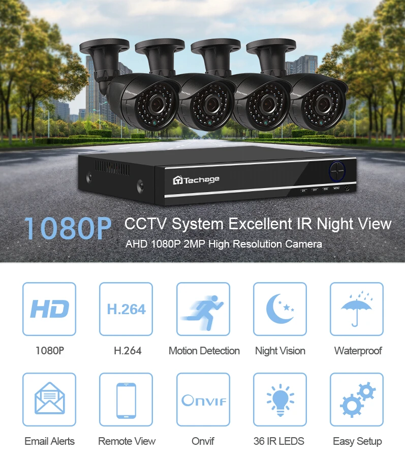 Techage 4CH 1080P AHD аналоговый DVR CCTV система 2.0MP IR Cut Крытая уличная камера 1080P P2P комплект домашнего видеонаблюдения