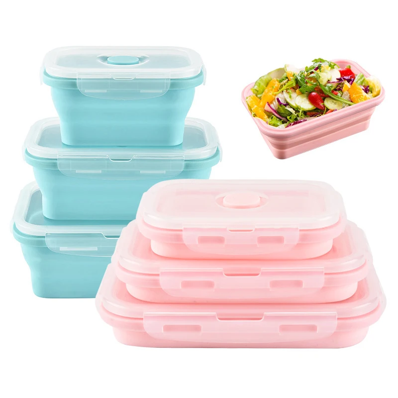 

Folding Lunch Box Microwave Tableware Bento Box Food Grade Silicone Health Student Portable Food Container Storage Box Lunch Box