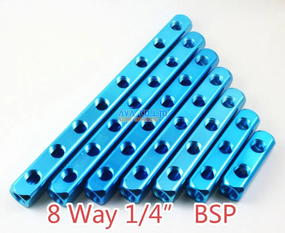 

1 Pieces 8 Way 1/4" BSP 11 Ports Pneumatic Aluminum Manifold Block Splitter