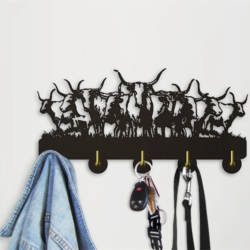 1Piece Western Wall Art Wildlife Buffalos Wall Hooks Clothing Hanging
