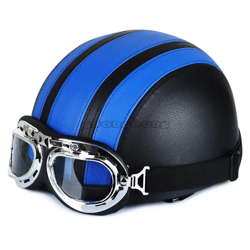 57-60CM ,F YQY Motorcycle bicycle open mask helmet Harley vintage personality helmet Unisex summer helmet half helmet with goggles 