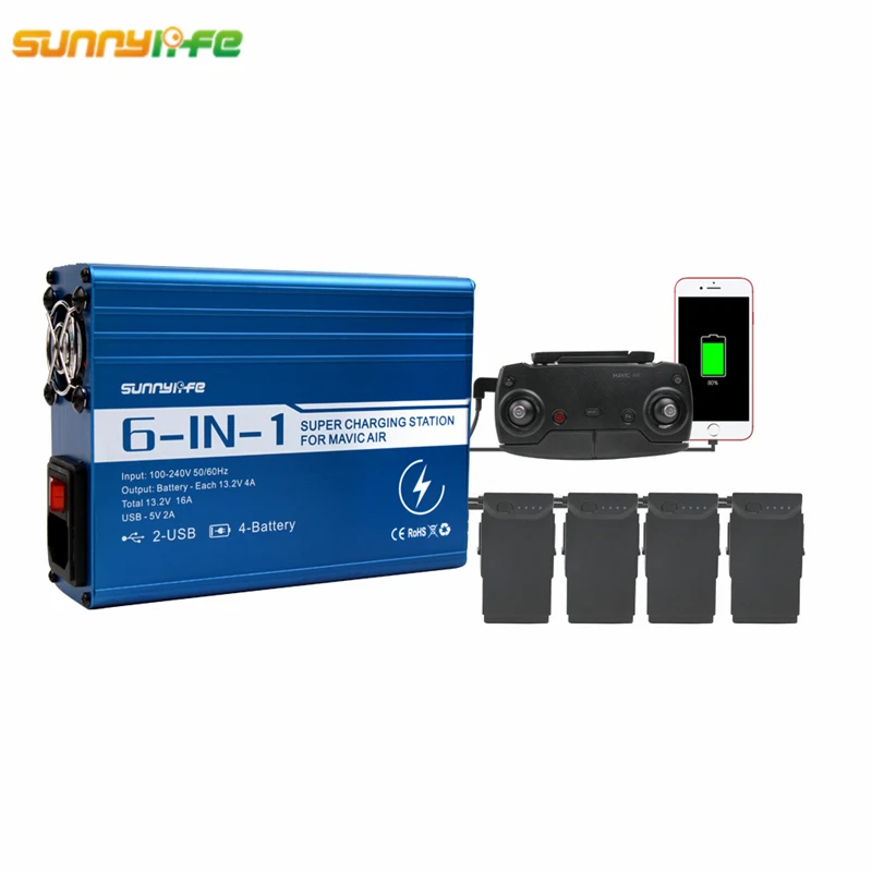 

Sunnylife 6in1 DJI Mavic Air Charger with 2 USB Port Battery & Remote Controller Charging Station Charging Hub for Mavic Air