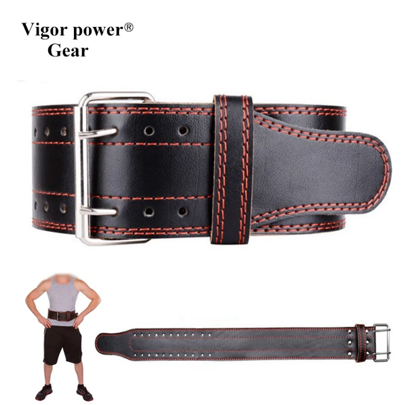 

VigorPowerGear Weightlifting Belt Two Cowhide Leather Protection Gym Fitness Training Powerlifting Waist Support Squating Belt
