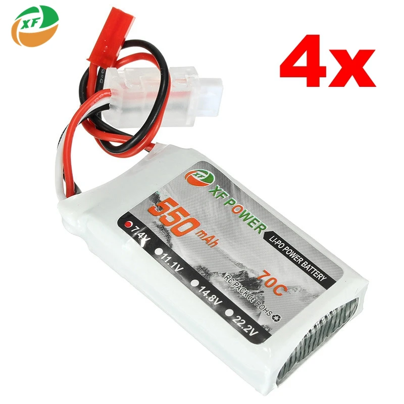4 шт. 4x XF мощность 7 в 550 мАч 70C 2 S перезаряжаемая Lipo батарея JST Разъем для RC гоночные