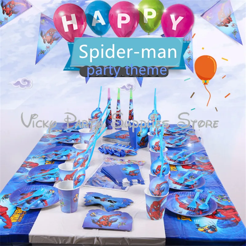 

145pcs/lot Spider-man Disposable Tableware Set Kid Birthday Baby Shower Spiderman Theme Party Pinata BalloonTablewar Decoration