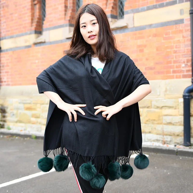 

CX-B-P-31C 2018 New Spring Fox Pom Shawls and Wraps Pure Artificial Cashmere Acrylic Cheap Women Shawl