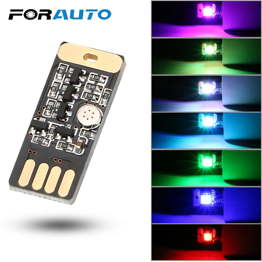 

Auto Decorative Lamp Car LED USB RGB Atmosphere Light Mini Emergency Lighting Car Styling Voice and Touch Control 7 Colors
