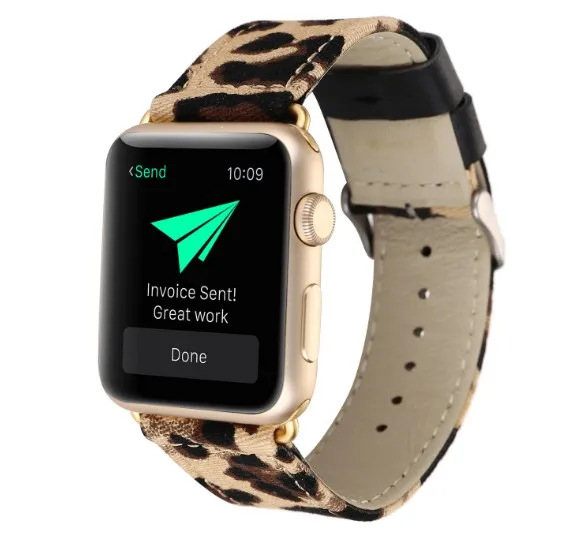Роскошный брендовый ремешок из натуральной леопардовой кожи для Apple watch band iwatch
