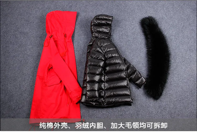 Furtjy зимняя куртка Для женщин из натурального меха, пальто Длинная парка натуральный мех енота меховой воротник пуховик на утином пуху пальто толстое теплое приталенное пальто в уличном стиле