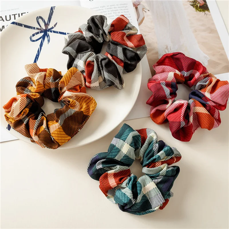 

Classic Plaid Scrunchies Women Elastic Hair Bands Stretchy Scrunchy Rubber Hair Ties Cute Ponytail Holder Girls Hair Accessories