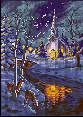 Kit De Point De Croix Compte De Qualite Superieure Beau Nuit Paisible Deux Cerfs Boisson En Riviere Chateau Ville Village Dim Aliexpress