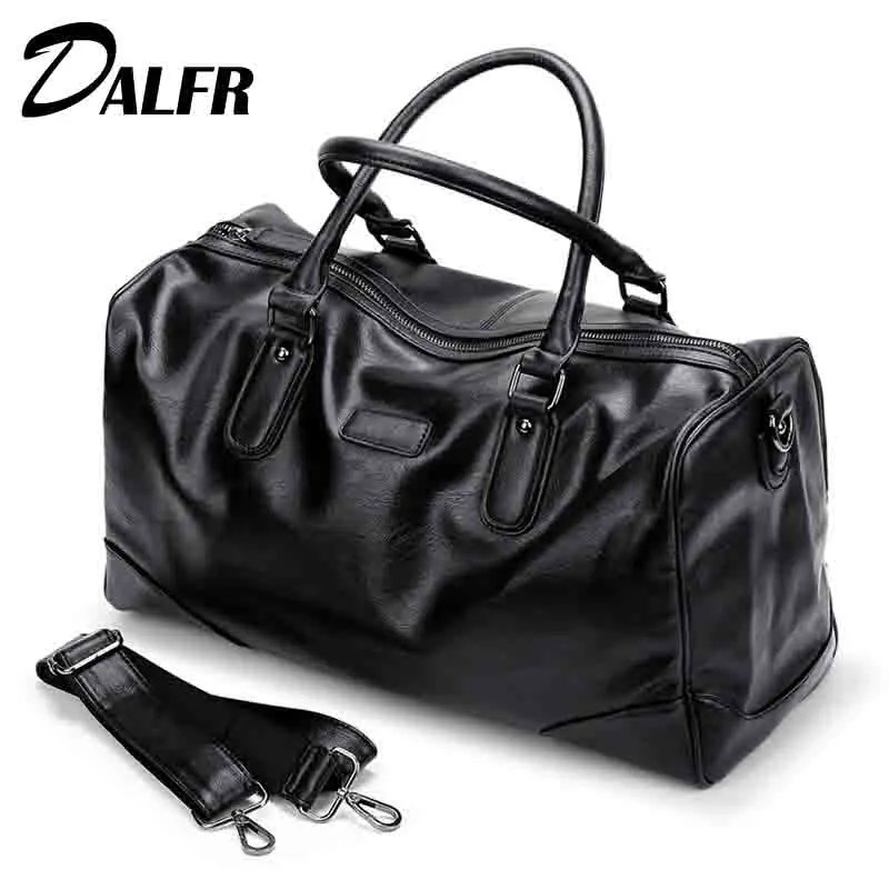 

DALFR PU Leather Travel Bags Men Fashion Weekend Bag Large Capacity Shoulder Bag Duffle Bags Men Travel Backpack
