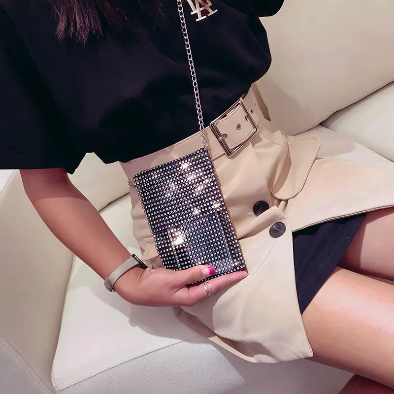 

Diamond Mini Phone bag 2019 Fashion New High Quality Women's Designer Handbag Sweet Girl Soft bag Chain Shoulder Messenger bags