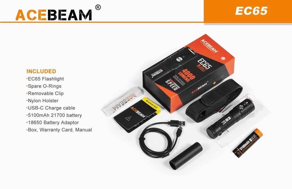 ACEBEAM EC65 тактический фонарик XHP35 HI NICHIA 4x90 + CRI светодиоды max 4000лм луч бросок 258 м Факел